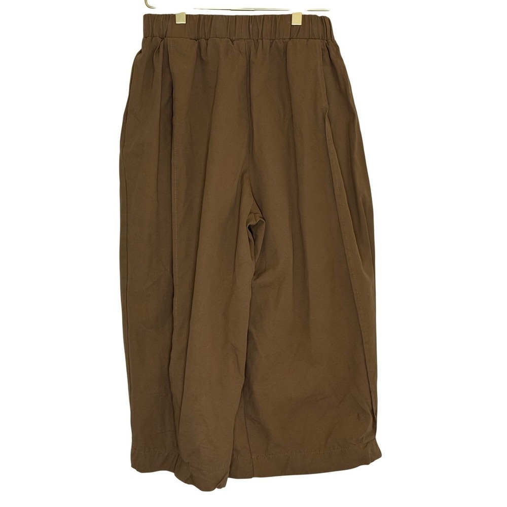 Throwing Tiny Fits Khaki Cotton Culotte Pants Wide Leg Cropped Elastic Waist M/L - Picture 3 of 8